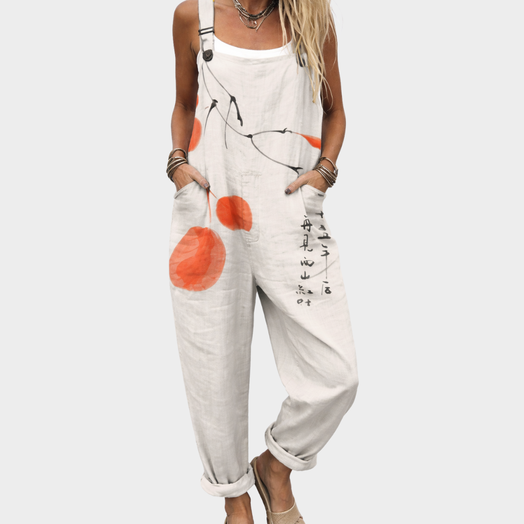 Orangene Latzhose mit Punkten