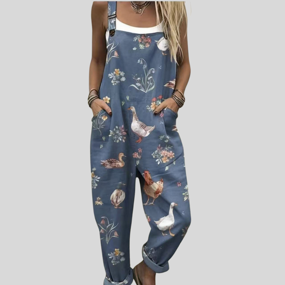 Latzhose mit Gänsemotiv Blau