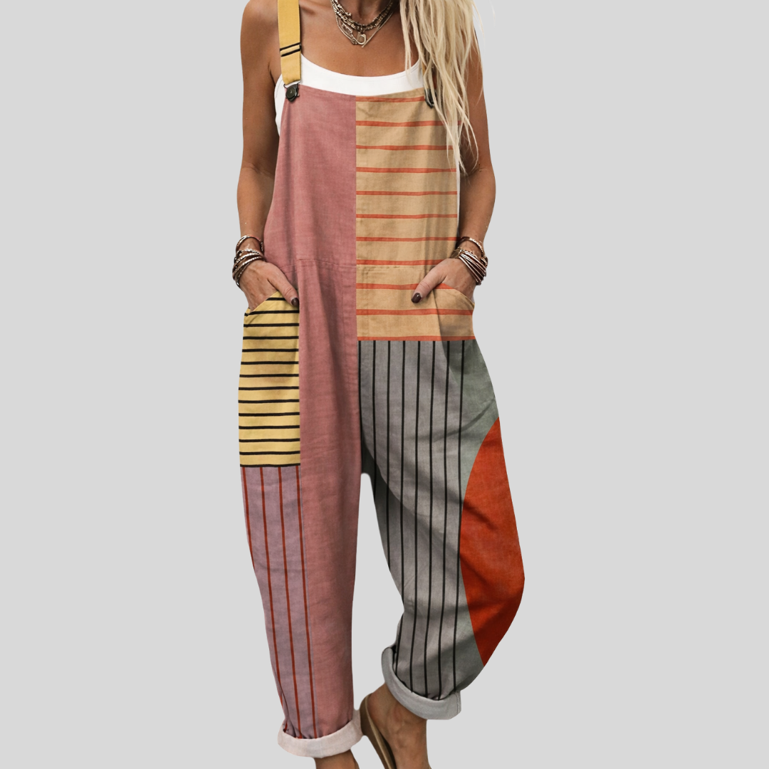 Latzhose im Color-Block-Design mit Streifen